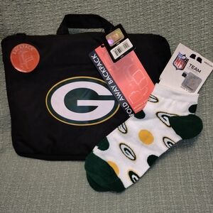 Green Bay Packers Fold Away Backpack Authentic NFL Merchandise Tag+FREE GBPSocks